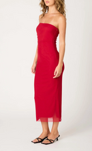 Load image into Gallery viewer, Strapless Mesh Overlay Bodycon Midi Dress