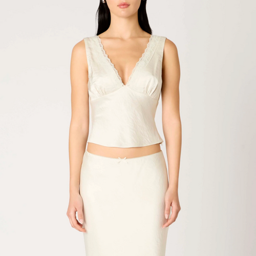 V Neck Scalloped Trim Silky Top