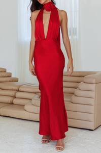 Halter Deep V Maxi Dress