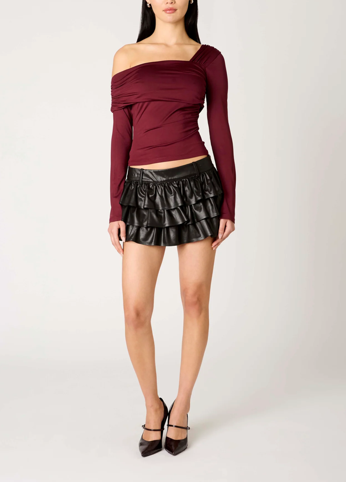 Asymmetrical Ruched Off Shoulder Top