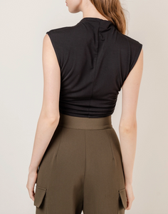 Mock Neck Cap Sleeve Ruched Crop Top