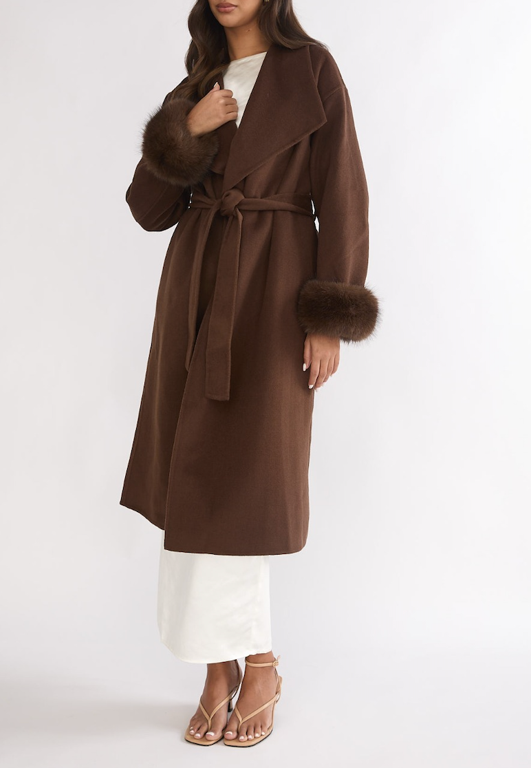 Fur Cuff Wrap Coat