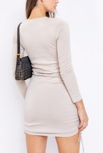 Load image into Gallery viewer, Crew Neck Long Sleeve Double Side Ruch Mini Knit Sweater Dress