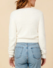 Load image into Gallery viewer, V Neck Fuzzy Butterfly Twist Long Sleeve Crop Sweater