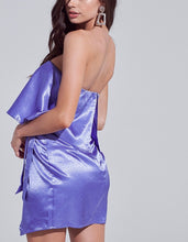 Load image into Gallery viewer, Satin Ruffle Front Mini Slit Faux Wrap Tie Satin Mini Dress