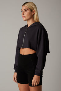Long Sleeve Drop Shoulder Cropped Oversized Hooded Sweatshirt