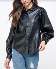 Load image into Gallery viewer, Balloon Long Sleeve Eco Leather Collared Shirt