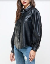 Load image into Gallery viewer, Balloon Long Sleeve Eco Leather Collared Shirt