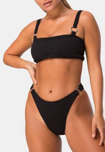 Load image into Gallery viewer, Square Neckline O Ring Detailing High Cut Ribbed Bikini
