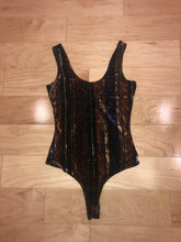 Load image into Gallery viewer, Copper Stripe Crushed Velvet Bodysuit