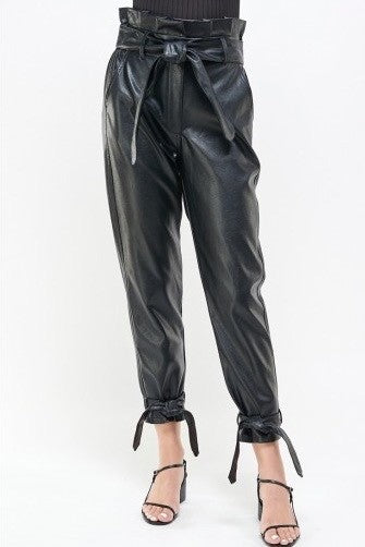 Paper Bag Tie Ankle Eco Leather Pants