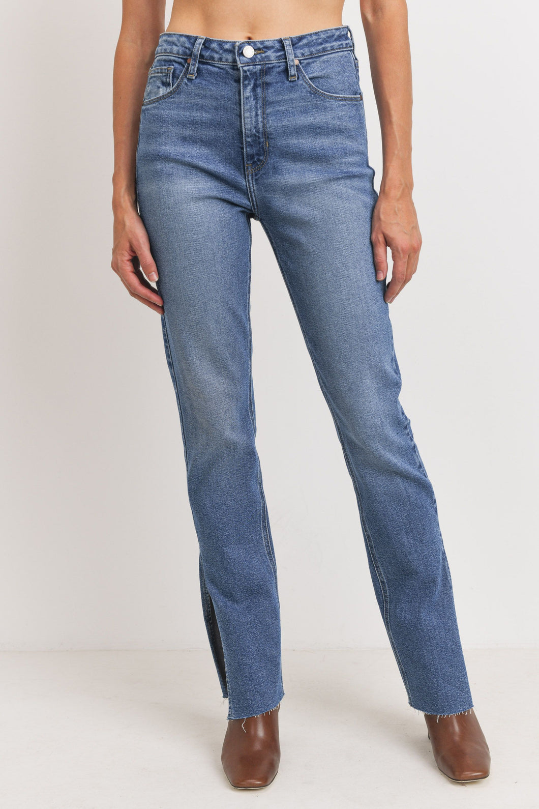 Side Slit High Rise Vintage Denim Jeans