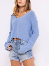 Load image into Gallery viewer, V Neck Drop Shoulder Distressed Sweater