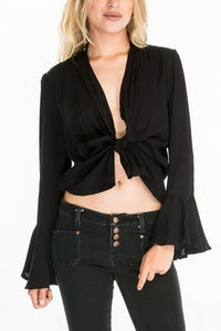 Tie Front Bell Sleeve Shirt