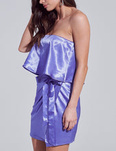 Load image into Gallery viewer, Satin Ruffle Front Mini Slit Faux Wrap Tie Satin Mini Dress