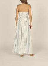 Load image into Gallery viewer, Linen Vertical Stripe Wide Leg Strapless Jumpsuit