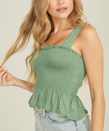 Smocked Thick Strap Crop Top