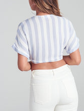 Load image into Gallery viewer, Vertical Stripe Short Sleeve Chambray Tie Crop Top