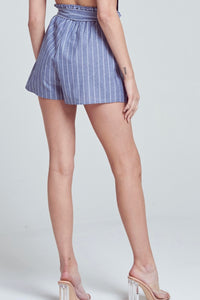Striped Smocked Paper Bag Waisted Shorts