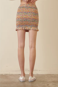 Smocked Embroidered Mini Skirt