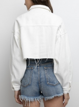Load image into Gallery viewer, Jean Drop Shoulder Fray Hem Cropped Denim Jacket