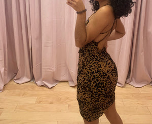 Leopard Velvet Open Back Ruched Mini Dress