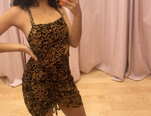 Load image into Gallery viewer, Leopard Velvet Open Back Ruched Mini Dress