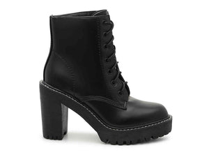 Lace Up Doc Martin Lug Sole Stacked Heel Bootie