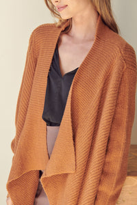 Knit Drape Front Long Sleeve Drop Shoulder Long Sweater