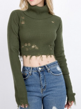 Load image into Gallery viewer, Distressed Long Sleeve Turtleneck Sweater