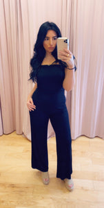 Strapless Ruched Side Wide Leg Jumpsuit