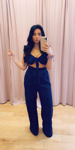 Corduroy Paper Bag High Waist Wide Leg Pants