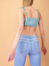 Load image into Gallery viewer, Ruched Front Tie Strap Stripe Crop Top