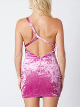Load image into Gallery viewer, Orchid Crushed Velvet One Shoulder Open Back Mini Dress