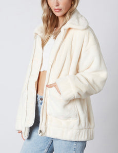 Faux Fur Patch Pocket Collared Coat