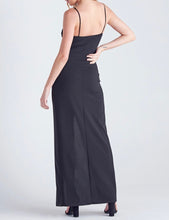 Load image into Gallery viewer, V Neck Spaghetti Strap Side Slit Faux Wrap Ruched Maxi Dress