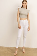 Load image into Gallery viewer, Mock Neck Ribbed Ruffle Sleeveless Banded Waist Crop Top