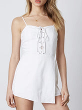 Load image into Gallery viewer, Lace Up Faux Wrap Linen Romper