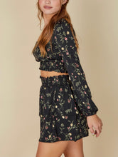 Load image into Gallery viewer, Floral Square Neck Smock Waist Long Sleeve Peasant Crop Top