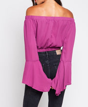 Load image into Gallery viewer, Off The Shoulder Bell Sleeve Crop Top
