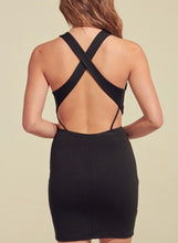 Load image into Gallery viewer, Stretch V Neck Open Crisscross Back Mini Dress