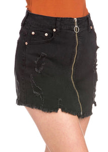 Zipper Front Distressed Mini Skirt
