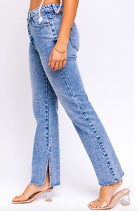 Crisscross Raw Hem Inseam Slit Jeans