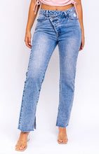 Load image into Gallery viewer, Crisscross Raw Hem Inseam Slit Jeans