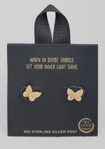 Gold Dipped Pave Butterfly Stud Earrings