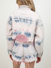 Load image into Gallery viewer, Bleach Tie Dye Drop Shoulder Cropped Distressed Jean Jacket