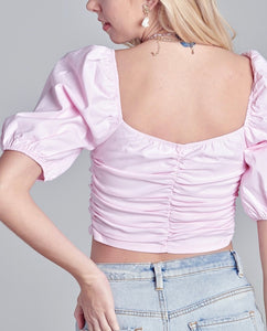 Lace Up Puff Short Sleeve Crop Top