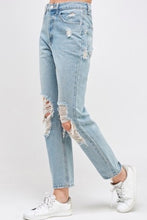 Load image into Gallery viewer, Medium Denim Distressed High Waist 5 Pocket Boyfriend Jeans