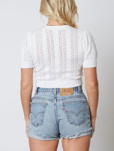 Load image into Gallery viewer, V Neck Pearl Button Short Sleeve Cable Knit Cropped Sweater