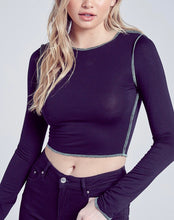 Load image into Gallery viewer, Crew Neck Contrast Stitching Long Sleeve Crop Top